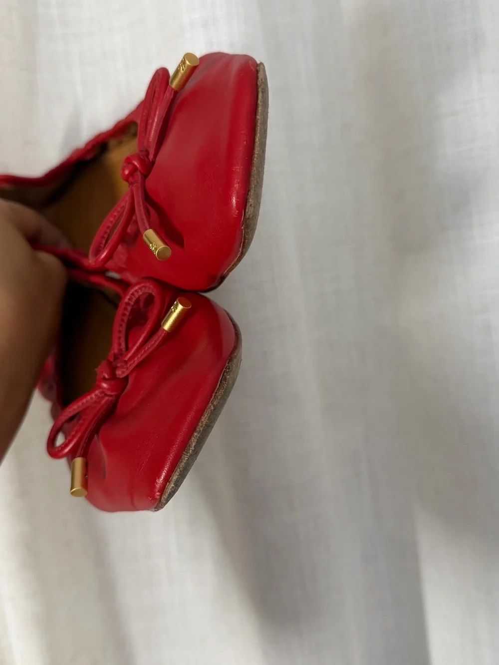 Tory Burch Red Leather Bow Ballet Flats